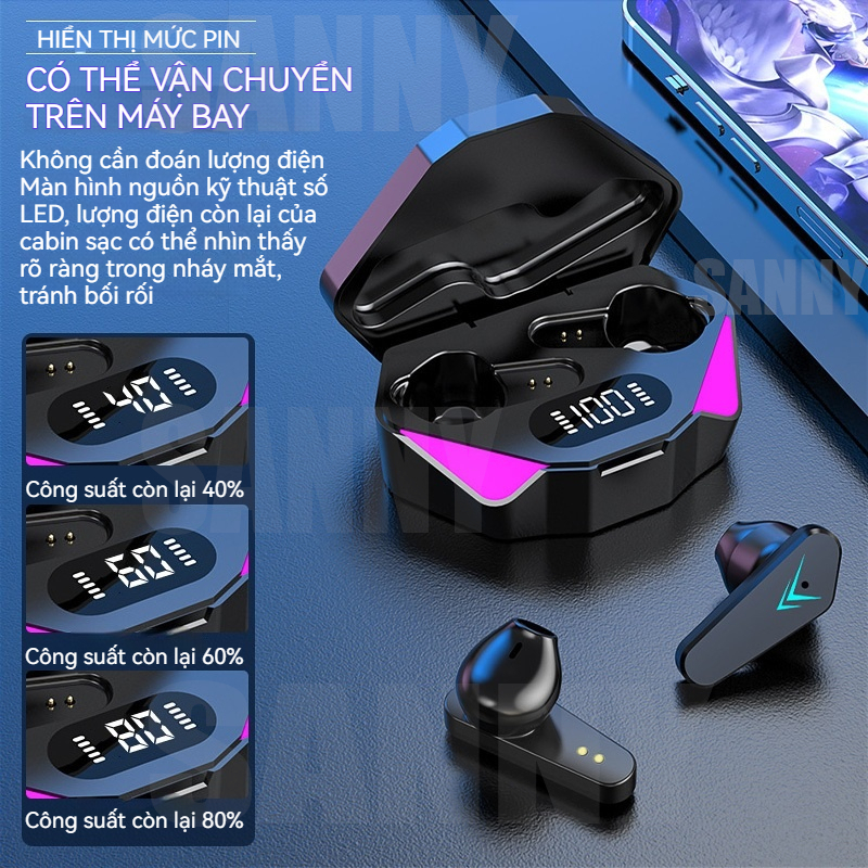 Tai nghe chơi game Bluetooth không dây TWS X15 có micrô âm thanh Bass HiFi Thích hợp SANNY