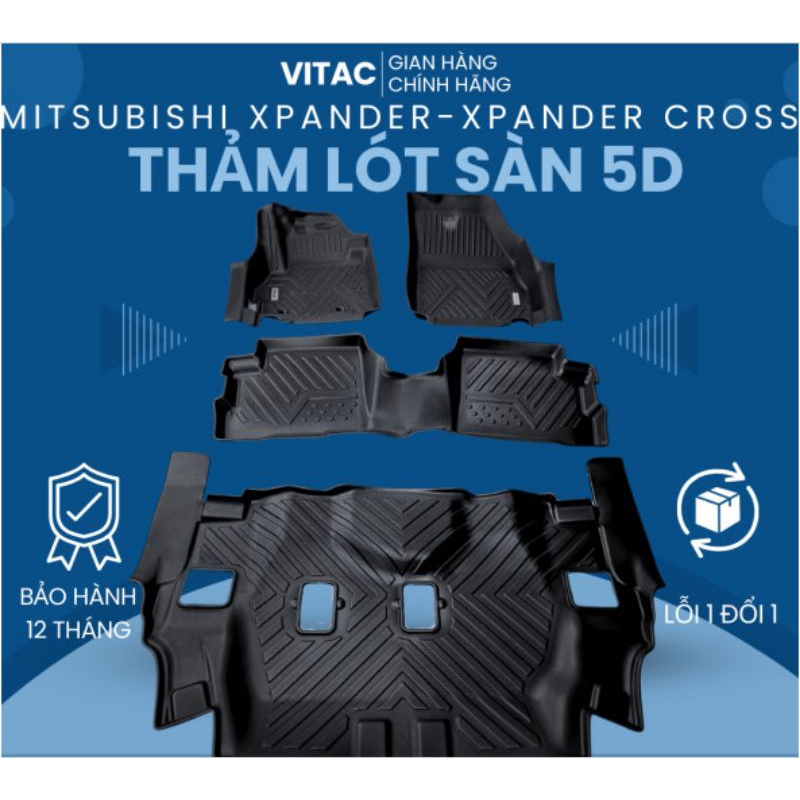Thảm lót sàn ô tô 5D Mitsubishi Xpander/Cross 2018 - 2023 đúc nguyên khối TPV (4 tấm/Bộ)