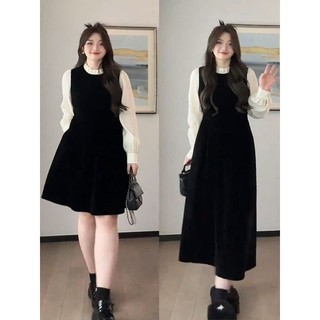 Váy nhung phối voan dài tay tiểu thư bigsize
