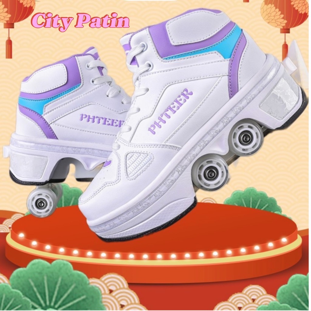 [Hàng có sẵn] Giày trượt, giày trượt patin, giày patin gấp bánh, 4 bánh gấp gọn