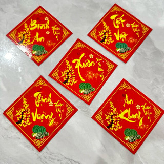 Set 5 tem chữ Tết Việt, Xuân , Bình An, An Khang, Thịnh Vượng cỡ 10*10cm dán bánh chưng,pháo giấy ,trang trí đồ tết