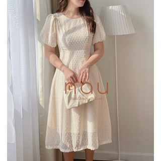 Đầm voan hạt tay phồng dáng xoè nhẹ