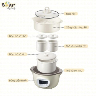 Phụ kiện Nồi nấu cháo chậm BEAR 1l6, 3 thố 1 vỉ 1 hấp