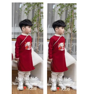 Áo dài nhung đỏ Tết đoàn viên cho bé trai 10-28kg