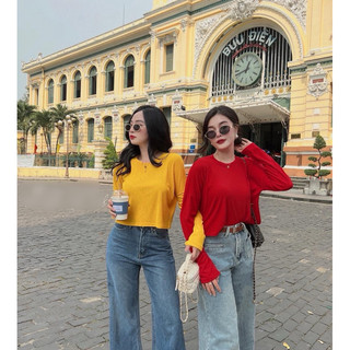 Áo thun giấy tay dài croptop form rộng