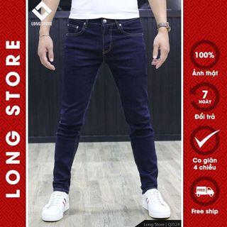 Quần jean nam trơn cao cấp màu xanh tím than chất bò co giãn ống đứng dáng ôm skinny LONGARES QJ124