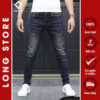 Quần jean nam trơn màu xanh đậm cao cấp ống đứng dáng ôm skinny chất bò co giãn LONGARES QJ125