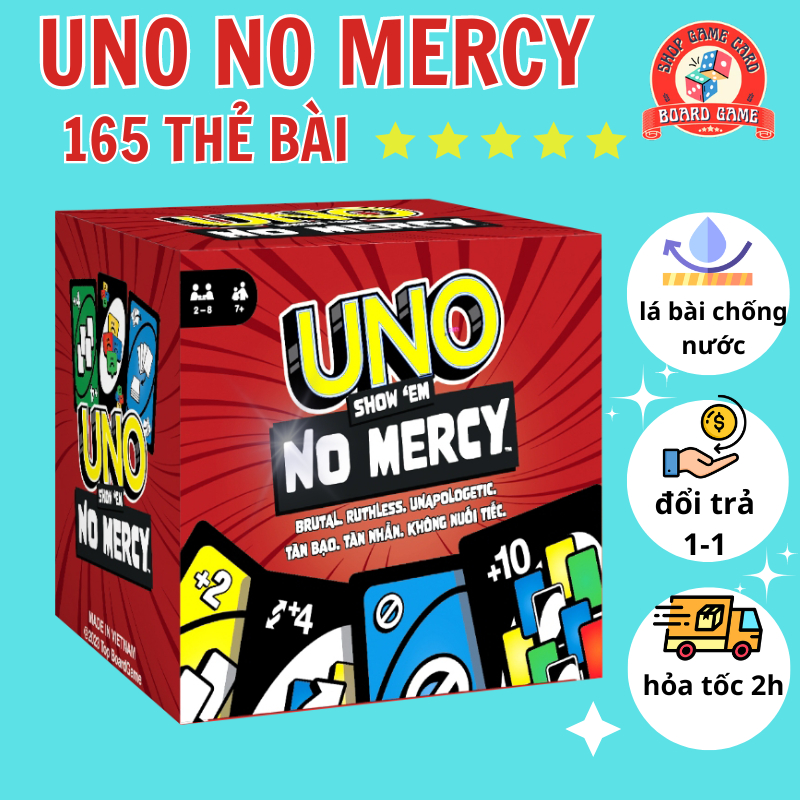 UNO NOMERCY cuộc chơi nâng cấp,UNO +10 luật chơi khắc nghiệt, trò chơi thẻ bài UNO 165 thẻ bài TOP BOARDG