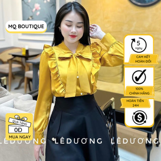 Áo sơ mi nữ lụa trơn dài tay cao cấp công sở thiết kế nơ cổ bèo vai tay bồng thanh lịch, áo sơ mi thiết kế MQ Boutique
