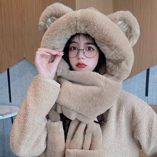  Mũ Lông Kèm Khăn Tai Chữ M  CHÌM  Trùm Đầu Tai Gấu Kèm Khăn Quàng Cổ Và Bao Tay Mùa Đông Ấm Áp 