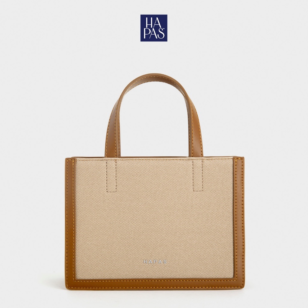 Túi Xách Nữ Cầm Tay Canvas Phối Viền Brown Sz 20 HAPAS - TXT231131