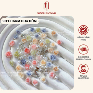 Set charm nail hoa hồng mix bi ngọc trang trí móng siêu hot