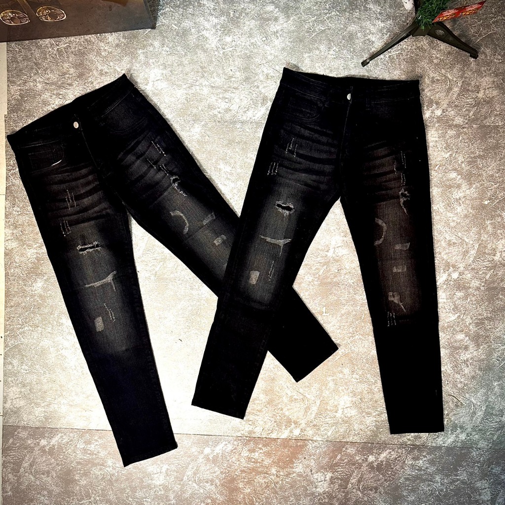 Quần jean nam ống đứng form skinny xám rách trơn vải co giãn thoải mái HẢI ĐĂNG STORE Menswear Pants Ôm gọn