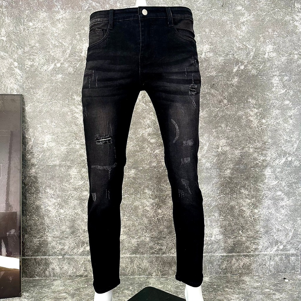 Quần jean nam ống đứng form skinny xám rách trơn vải co giãn thoải mái HẢI ĐĂNG STORE Menswear Pants Ôm gọn