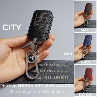 Ốp chìa khoá honda city civic accord 3 nút bấm bao da khoá xe ô tô da bò khâu thủ công Honda12CT