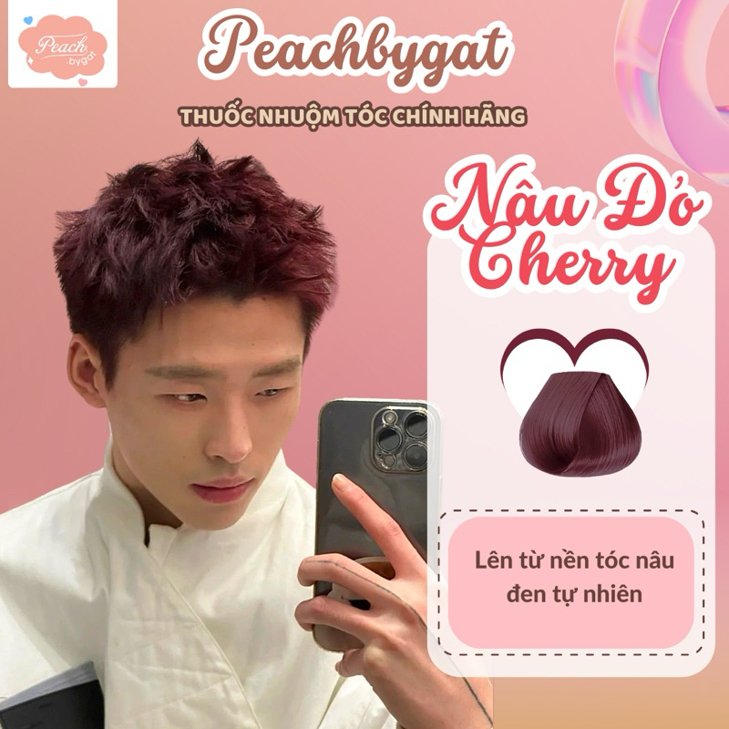 Thuốc nhuộm tóc Nam màu Nâu Đỏ Cherry không cần sử dụng thuốc tẩy tóc của Peachbygat , Peach bygat