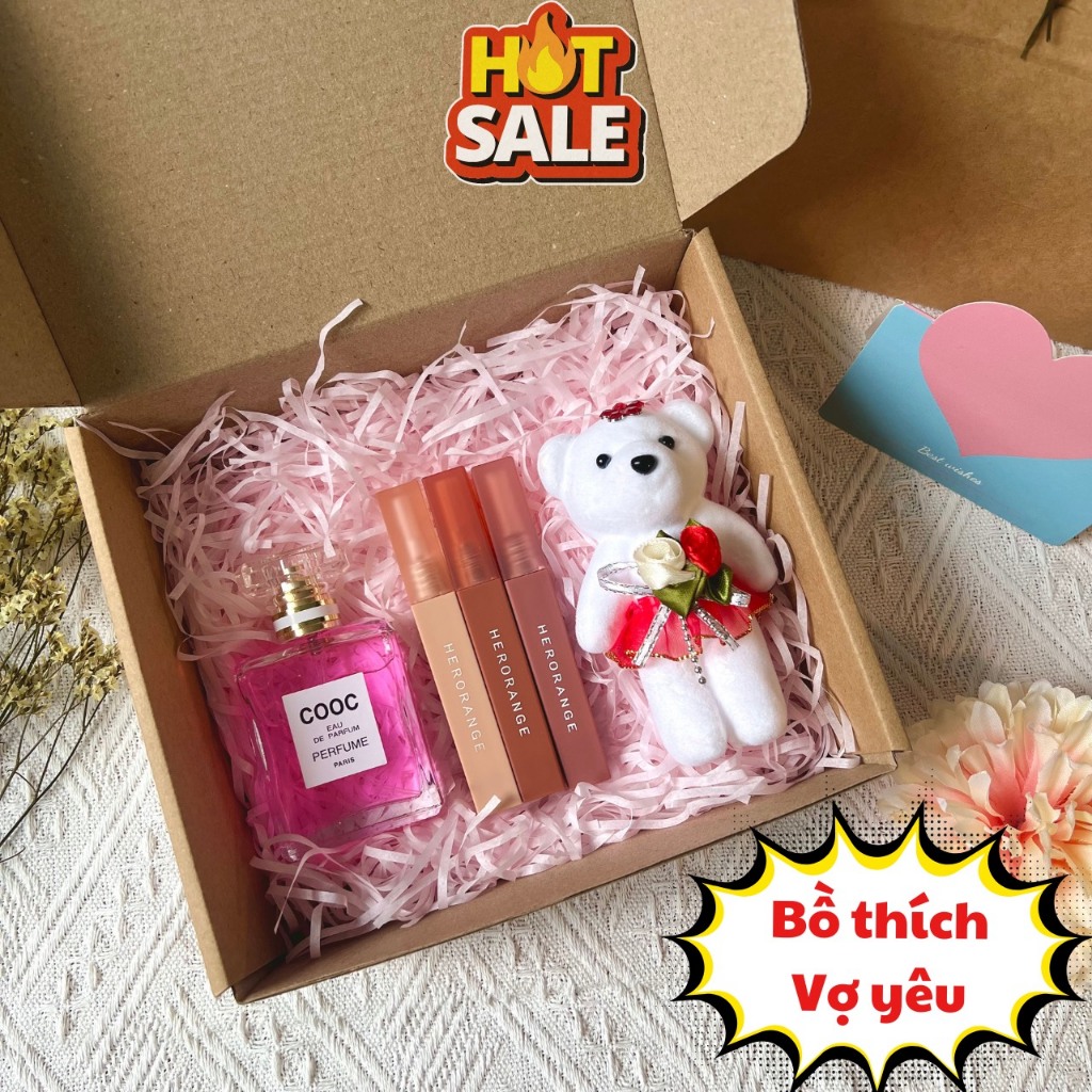 Bộ Quà Tặng Crush Thiết Kế Vintage, Sét Quà Có Son và Nước Hoa Siêu Dễ Thương - Hộp Vintage HERORANGER