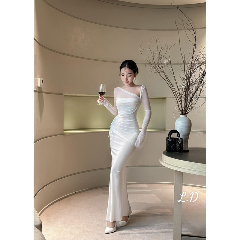 Đầm body lưới dáng dài chiết eo tôn dáng đi tiệc a8