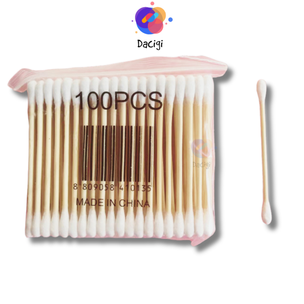 100 Tăm bông ngoáy tai, bông tăm ngoáy tai thân gỗ tre, bông ngoáy tai khử trùng - Dacigi