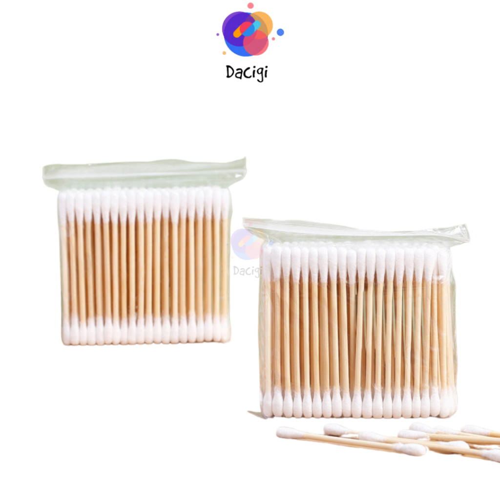 100 Tăm bông ngoáy tai, bông tăm ngoáy tai thân gỗ tre, bông ngoáy tai khử trùng - Dacigi