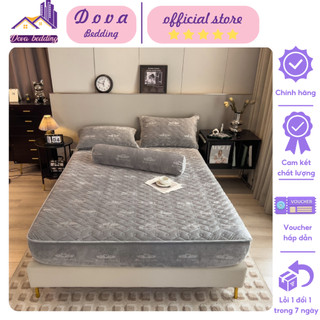 Bộ ga gối nỉ lông thỏ 4 món chất liệu siêu mềm mịn , Ga giường vỏ gối nỉ in họa tiết Markcross thiên nga mẫu mới 2023