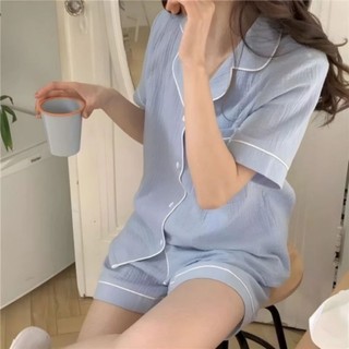 Sét bộ xốp đùi pyjama cổ vét.