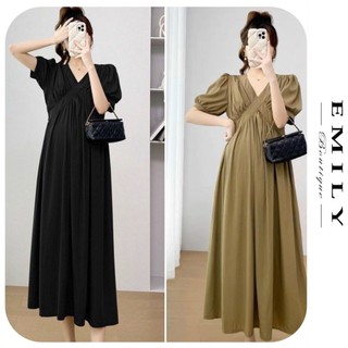 Đầm váy bầu công sở n711 đầm bầu thiết kế dáng suông dài xếp ly điệu đà đầm bầu xinh free size