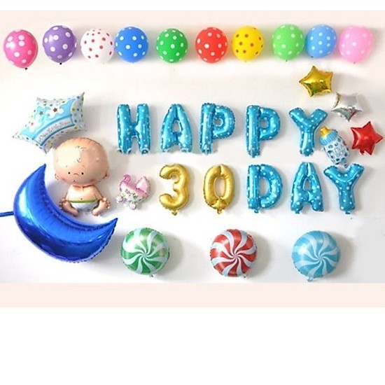 Bộ bóng HAPPY FULLMONTH trang trí tiệc đầy tháng, 30 ngày cho bé trai/ bé gái rẻ đẹp