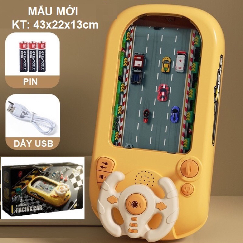 Đường Đua Xe Ô Tô Màn Hình Chuyển Động, Vô Lăng Điều Khiển Nhanh Tay Nhanh Mắt, Có Âm Thanh Vui Nhộn