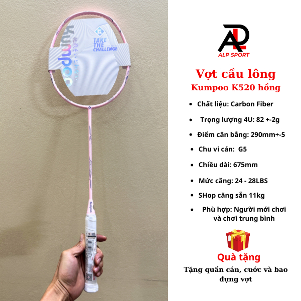 Vợt cầu lông Kumpoo Power Control K520 Pro căng max 12,7kg tặng dây căng sẵn 11kg công thủ toàn diện cho mọi người chơi