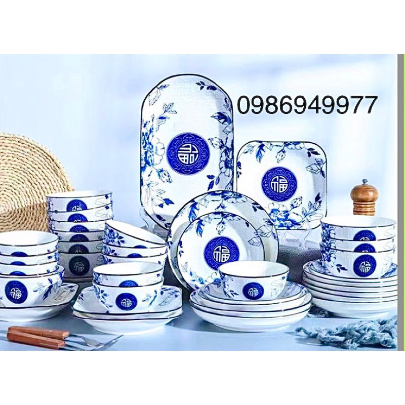 món chữ Phúc bộ bát bàn ăn chén ăn cơm tô 2 loại 3 size dĩa 6 size
