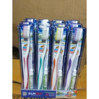 Lốc 12 cây bàn chải đánh răng tặng kèm kem có hộp đựng Sunree Thái Lan