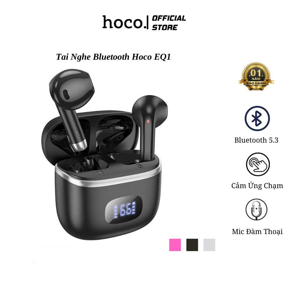 Tai nghe bluetooth Hoco EQ1, tai nghe nhét tai hỗ trợ mic đàm thoại, cảm ứng, đèn led bắt mắt.