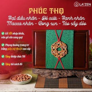 Bộ quà tặng hạt dinh dưỡng và quả sấy bằng gỗ sồi "Phúc Thọ" sang trọng, cao cấp La'zen