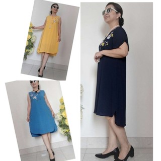Size L, XL, 2XL, 4XL - Váy Đầm Trung Niên Vải Xốp Thái Thêu Hoa Không Tay Lệch Tà- Co Giãn Nhẹ