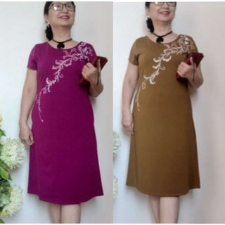 Size L, XL, 2XL (50 - 74Kg) - Váy Đầm Trung Niên Vẽ Tay - Vải UMI Co Giãn - Form Suông