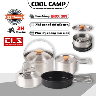 Bộ Nồi Gấp Gọn Dã Ngoại Inox 304 Chính Hãng CLS, Bộ Nồi Cắm Trại Camping  An Toàn Dễ Mang Theo