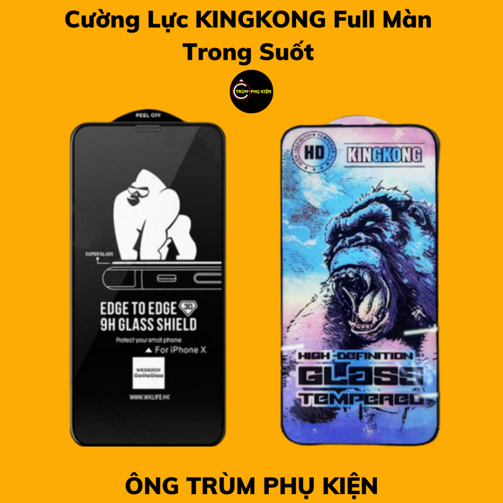 Kính Cường Lực Iphone KingKong và Chống Vân Tay và KingKong Xanh Full Màn 7/8/plus/X/Xsmax/6/11/12/13/14/15/pro/Promax