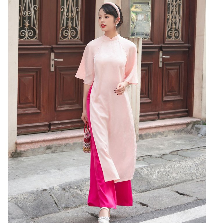 Áo dài lụa me ILABY chất liệu lụa vân cao cấp mềm mại 3 màu(ÁO+QUẦN) [14IMM3FT2174]