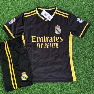   REL - ĐVV01  in tên số áo theo yêu cầu - Bộ quần áo đá bóng đồ đá banh RE.al đen viền vàng thun lạnh cao cấp loại 1 