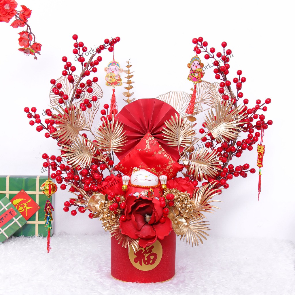 Chậu Đào Đông Trang Trí TẾT A43 Chậu Mèo Sứ May Mắn Tài Lộc – Handmade