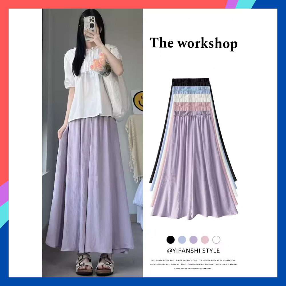 Quần dài nữ ống cực rộng chất liệu đũi tơ thoáng mát 2 lớp quần giả váy nữ bigsize cạp chun siêu bồn