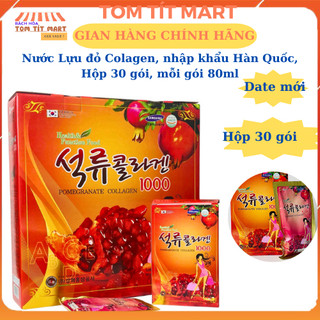 Nước lựu đỏ colagen, nhập khẩu hàn quốc, hộp 30 gói, mỗi gói 80ml