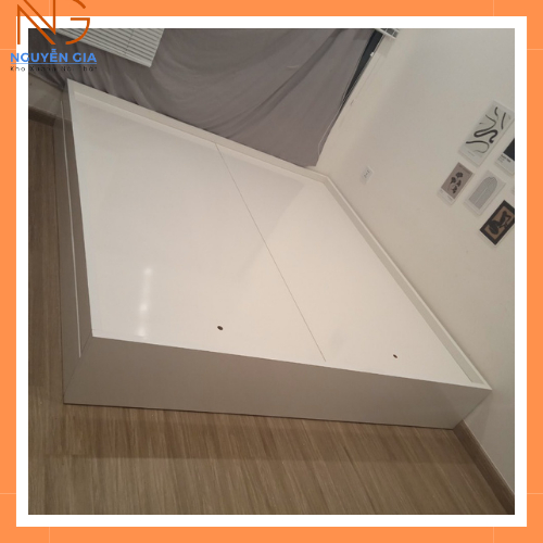 Giường ngủ gỗ MDF phủ melamin chống xước không đầu giường cao 30cm, không ngăn kéo, dát lật, có khoang chứa đồ bên dưới | BigBuy360 - bigbuy360.vn