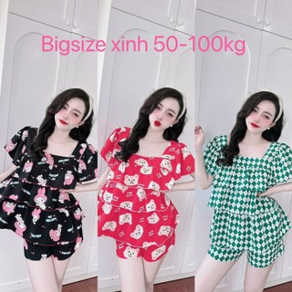 Bộ ngủ lụa nữ bigsize 50-90kg đồ đùi tiểu thư mặc nhà mềm mát