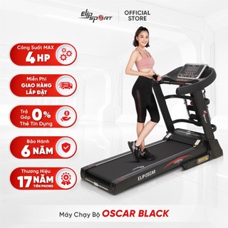 Máy chạy bộ điện đa năng elip oscar black động cơ mạnh 4.0hp, nâng dốc tự động, màn hình lcd