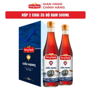 Hộp 2 chai nước mắm truyền thống Phú Quốc Hồng Hạnh Siêu Hạng 35 độ đạm, dung tích 500ml/chai - Chấm, kho đúng điệu.