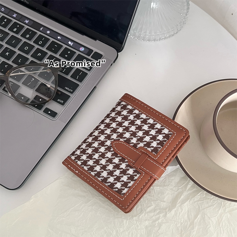 Ví gập nữ cầm tay ví đựng tiền mini nữ Lantch viền da họa tiết vải cổ điển 05S