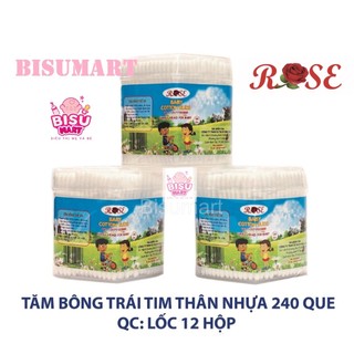 Tăm bông, bông ráy tai trẻ em lõi nhựa ROSE (Hộp trái tim 240 que)