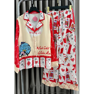 Đồ bộ nữ pijama lụa xước tk đánh bài mùa tết 2024